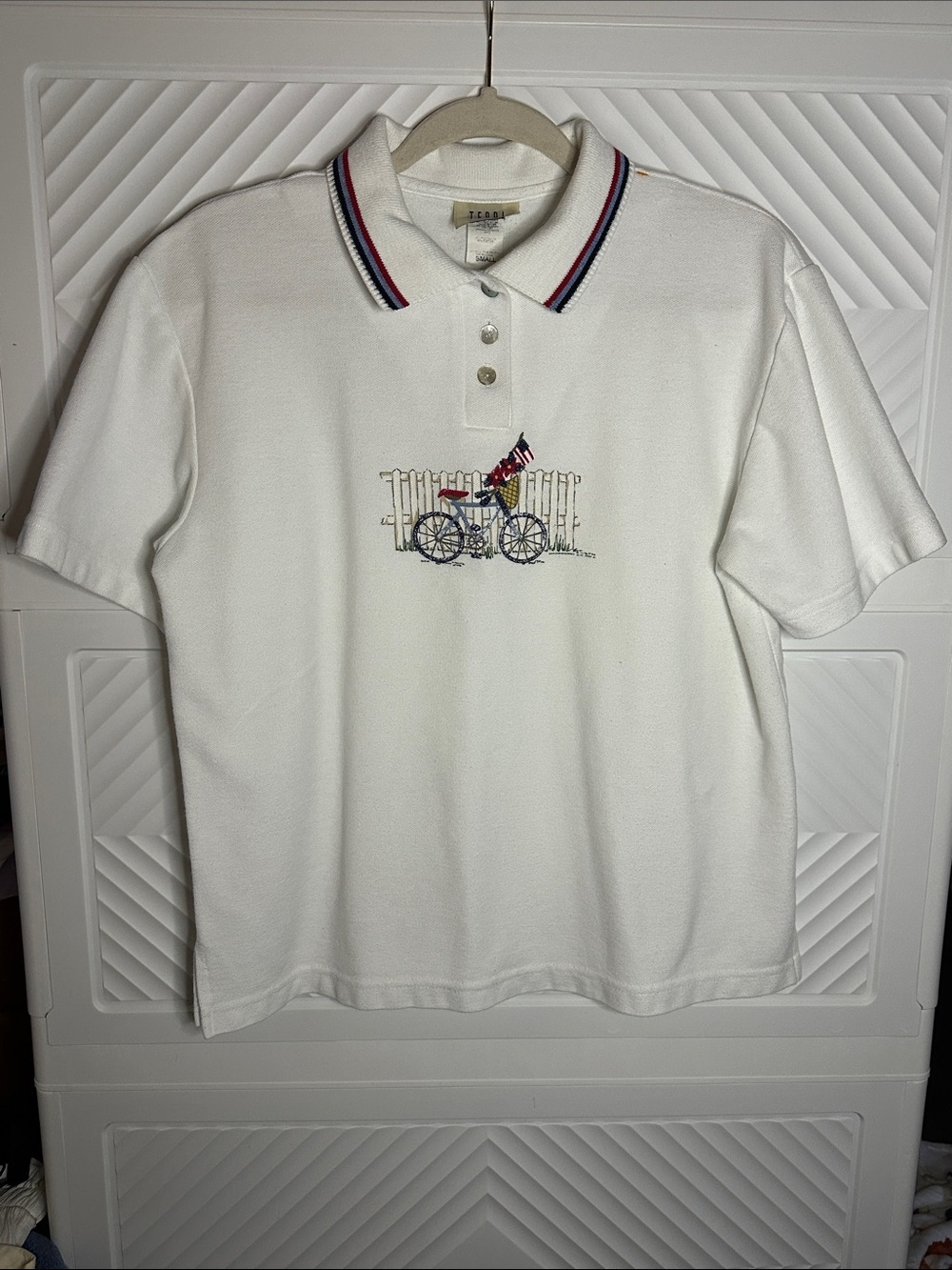 Teddi White Polo Shirt with Red and Navy Trim